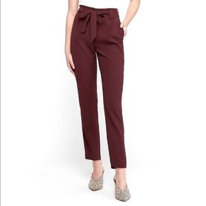Express High Waisted Paperbag Ankle Pant - berry